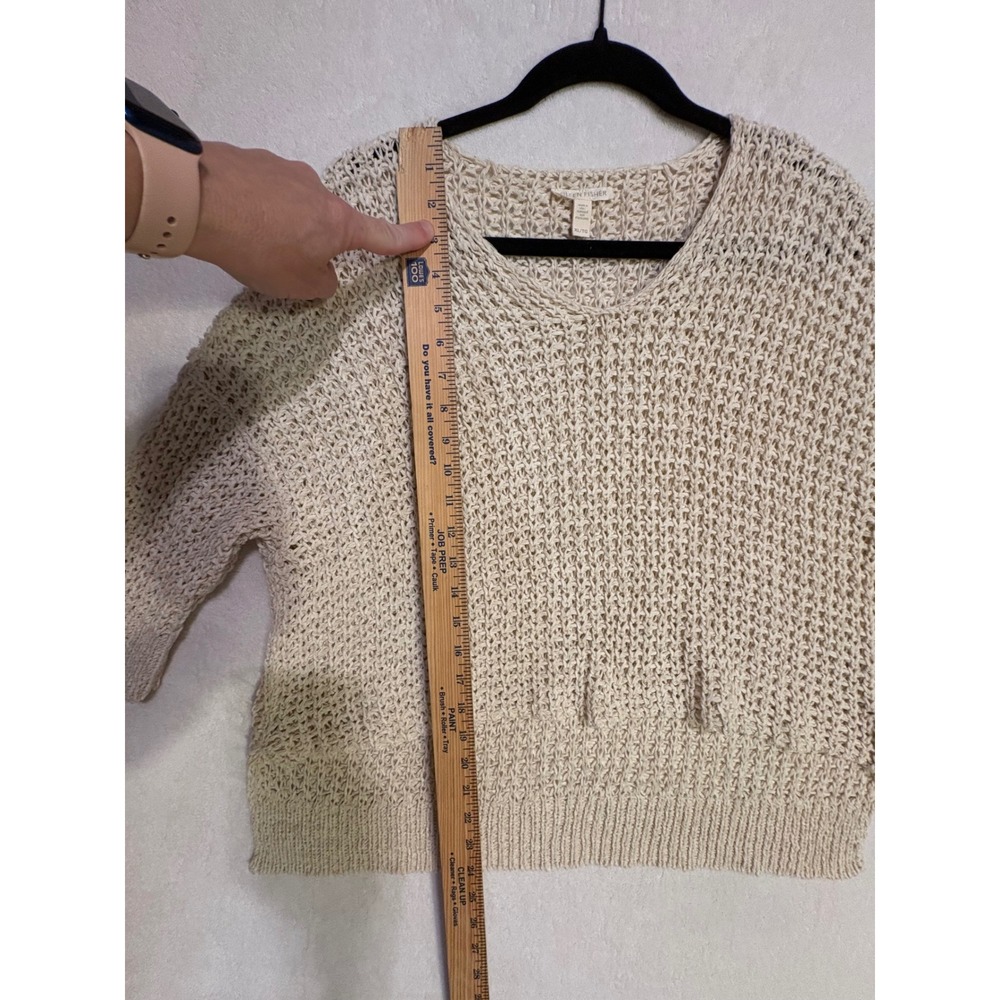 Eileen Fisher Cream Open Knit V-Neck Sweater XL 3/4 Sleeve High-Low Pullover - Picture 8 of 11
